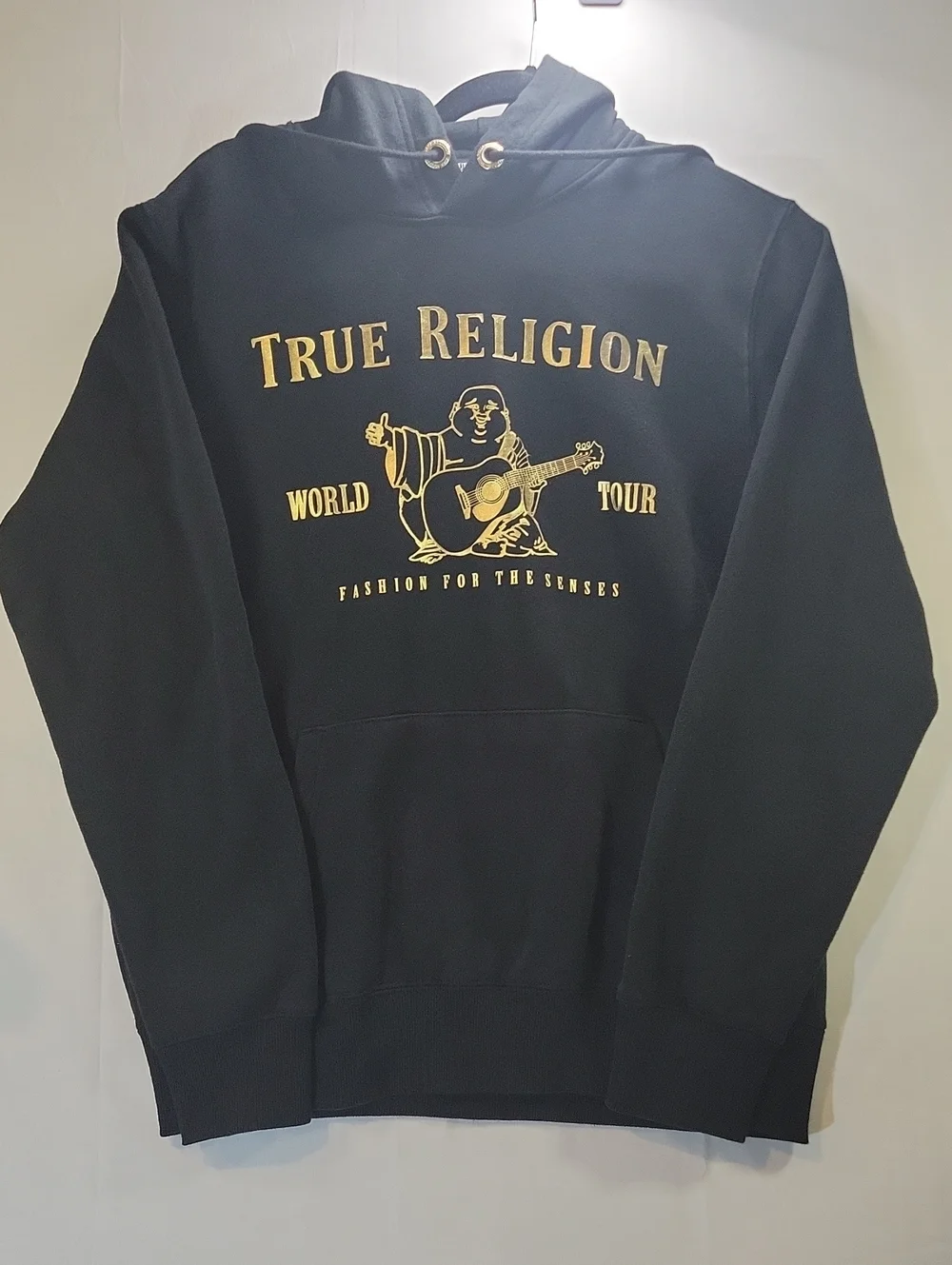 True Religion Black Hoodie with Gold Logo Tag